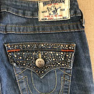 True Religion lLow Rise, Skinny Jeans with Rhinestones